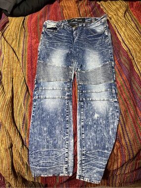 Men's Slim Straight Washed Blue Biker Jeans
